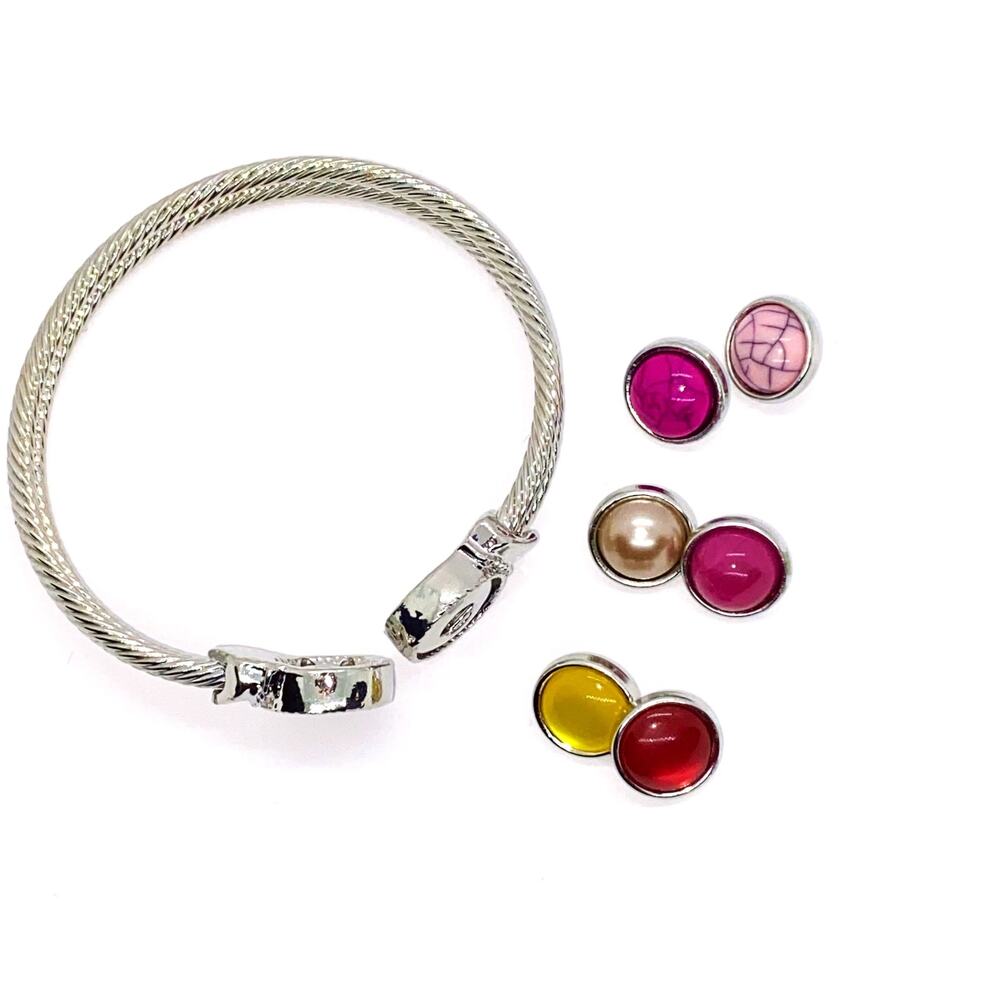 Snap-Button Charm Silver-Tone Bangle Bracelet - image 5